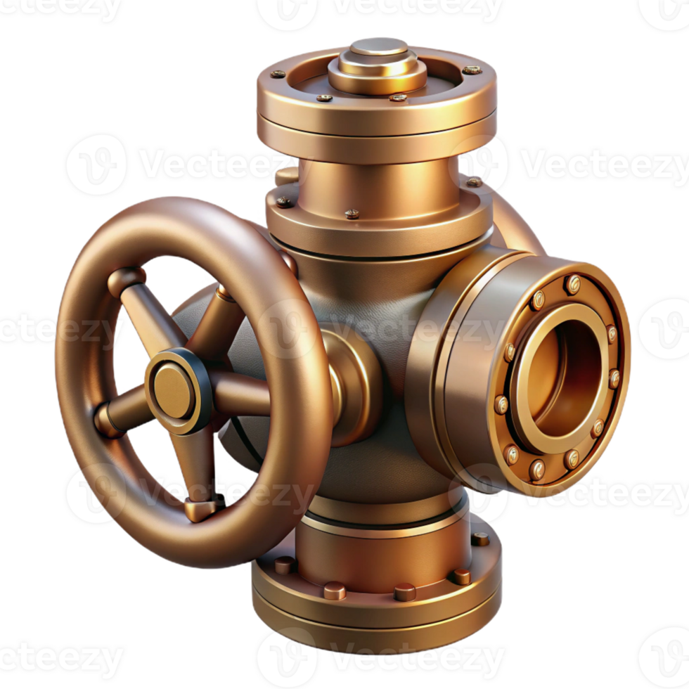 vibrant contemporary Steampunk valve with a rotating handle and a brass body professional png