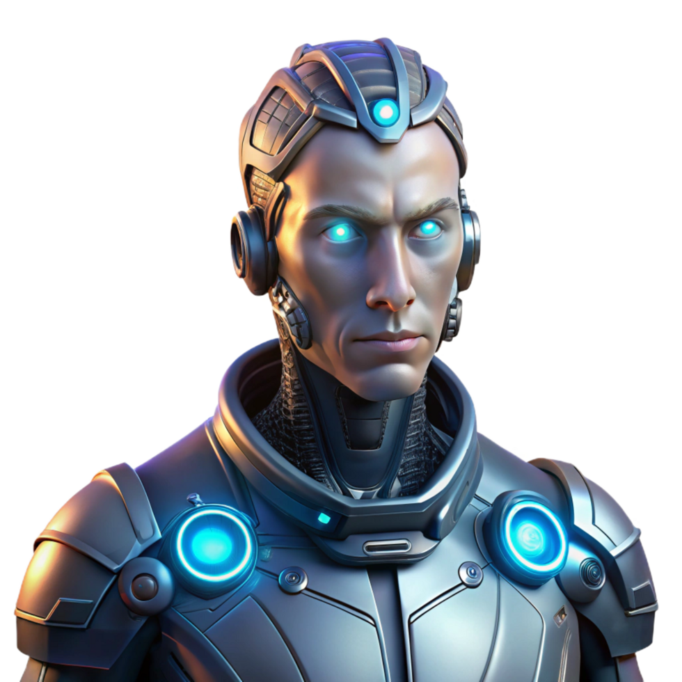elegant vintage Portrait of a cyborg with glowing mechanical parts, dark, atmospheric lighting, cyberpunk style detailed png