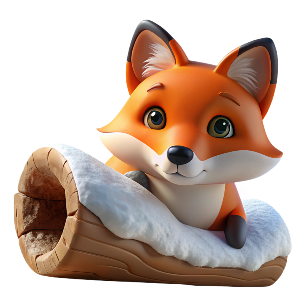 dramatic contemporary A curious red fox peering out from behind a snow-covered log, illuminated by the soft light of a winter afternoon, in a photorealistic style high resolution png