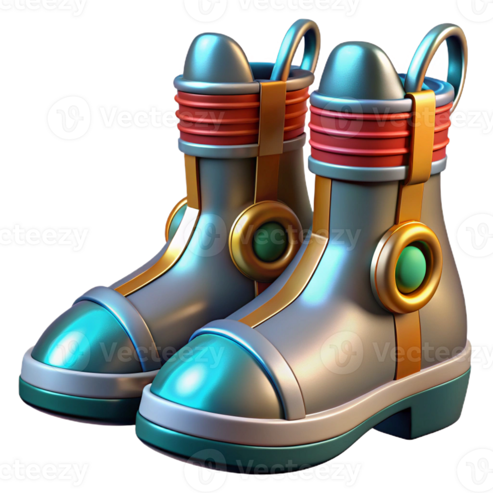 serene traditional Retro-futuristic rocket boots with chrome accents genuine png