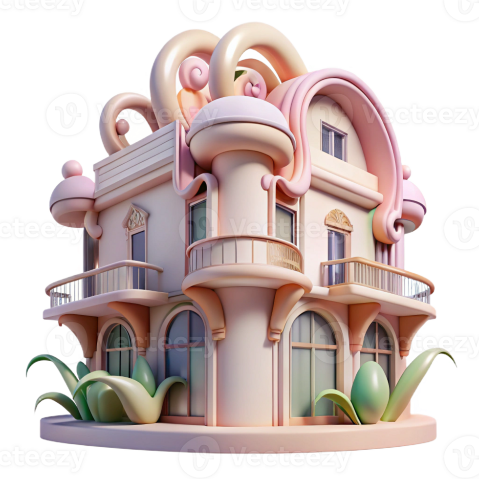 vibrant classic Art Nouveau apartment building with flowing lines and floral motifs, soft pastel lighting, elegant style premium png