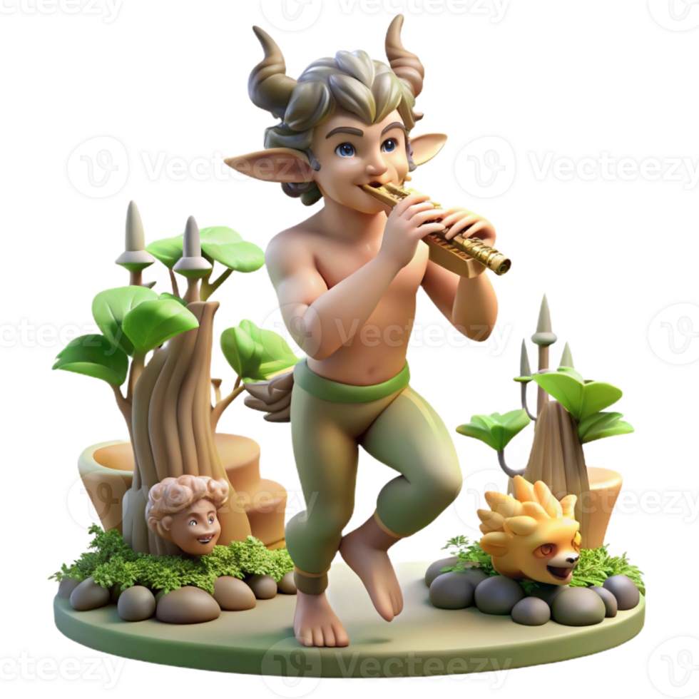 elegant classic A mischievous satyr, playing a pan flute, surrounded by dancing nymphs, lit by dappled forest sunlight, in a Rococo style authentic png