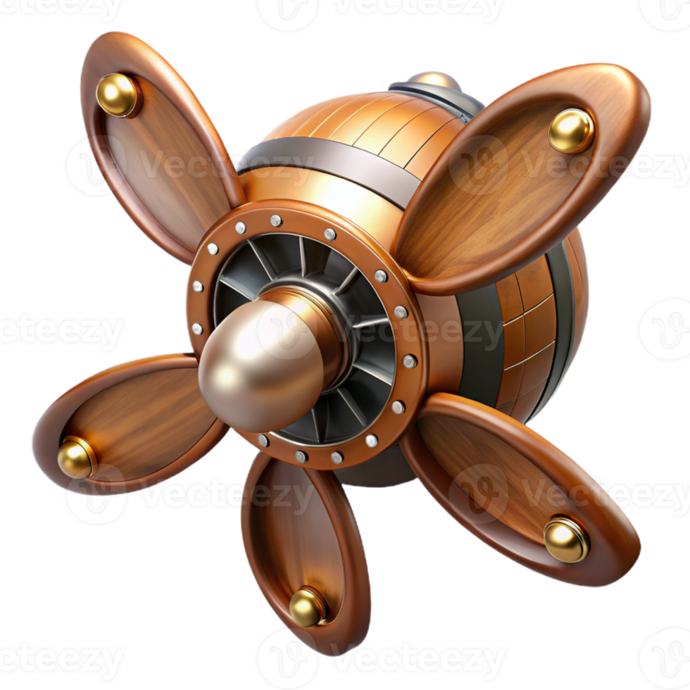 beautiful minimalist Steampunk airship propeller made of polished wood and copper authentic png