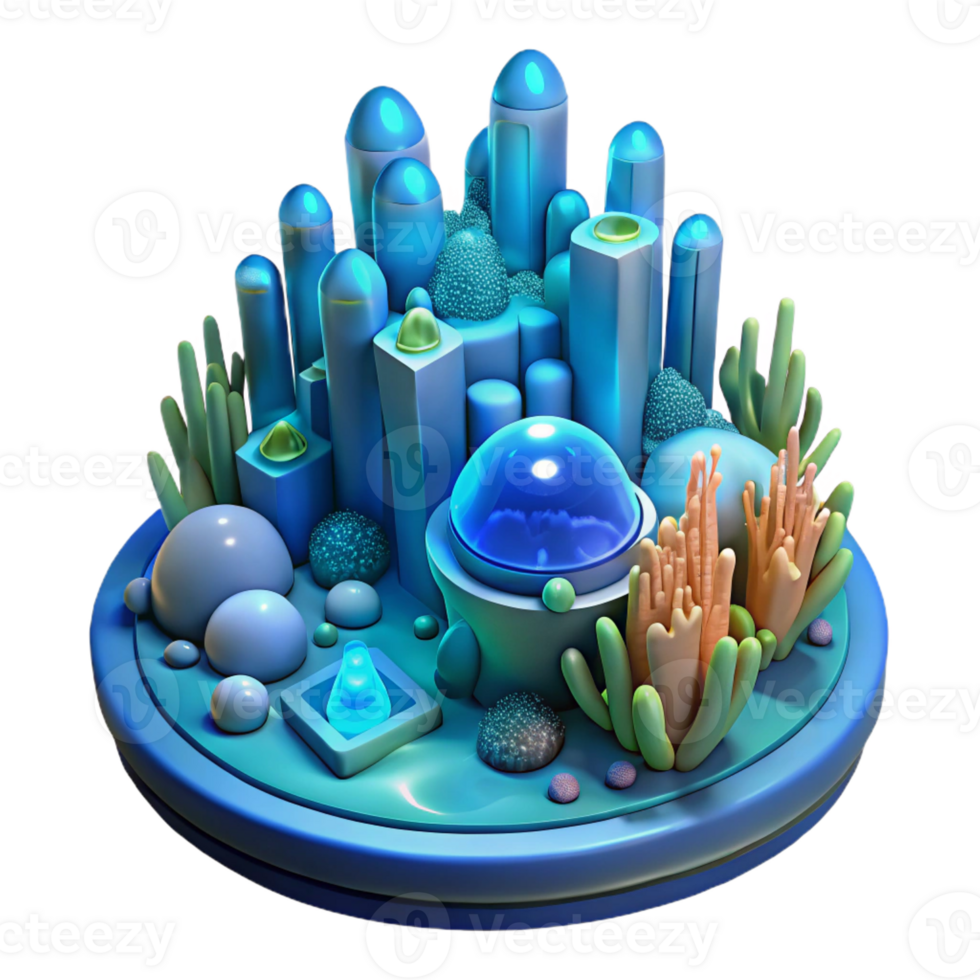 stunning contemporary Underwater city with bioluminescent coral structures, deep ocean lighting, futuristic style high quality png