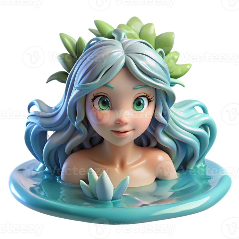 beautiful traditional A beautiful nymph with flowing water-like hair, bathing in a crystal-clear spring, illuminated by refracted sunlight in an impressionist style 4K png