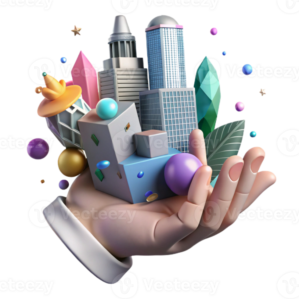 serene modern Giant Hand Holding a City Isolated Cutout high quality png