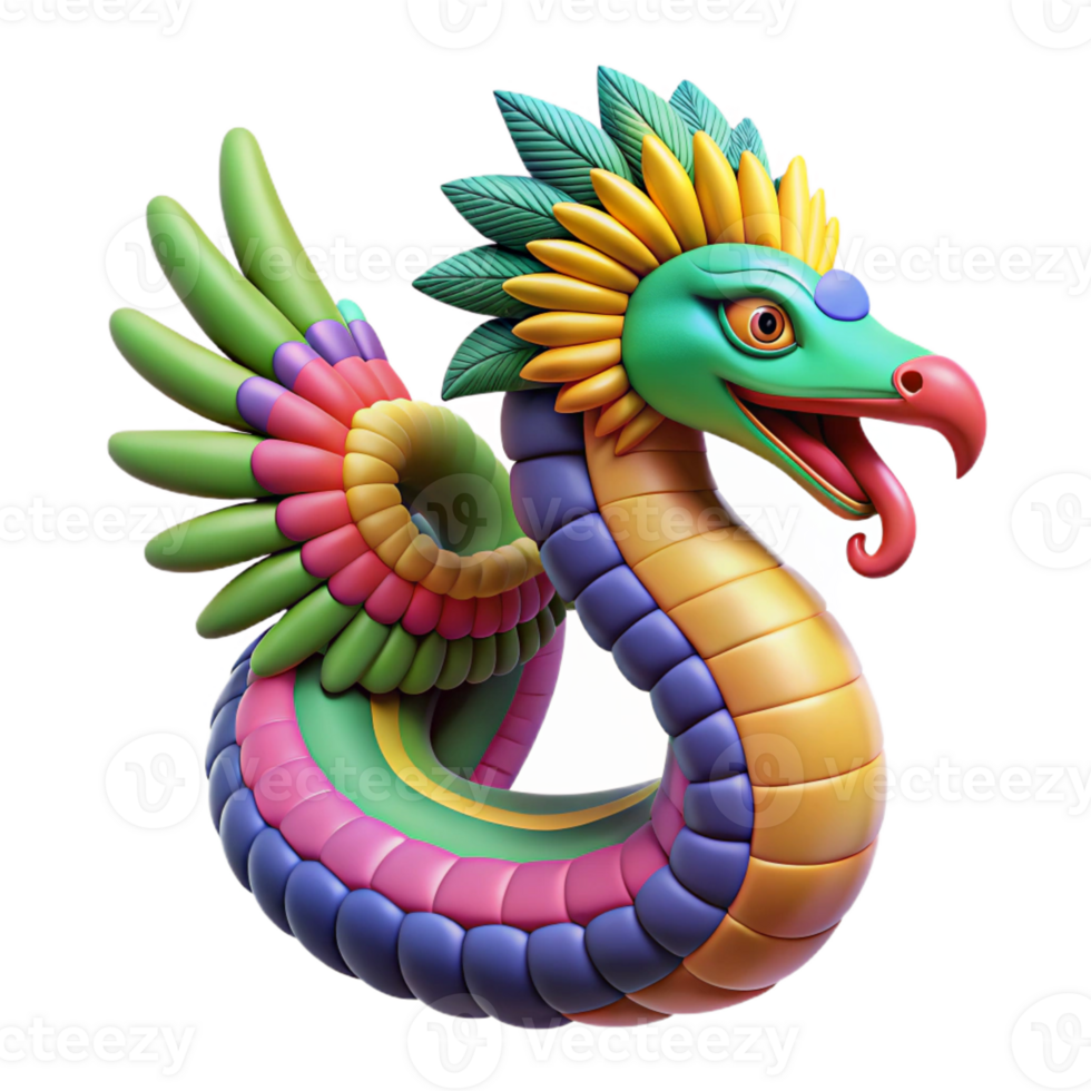 stunning classic Quetzalcoatl, feathered serpent, colorful and powerful, high resolution png