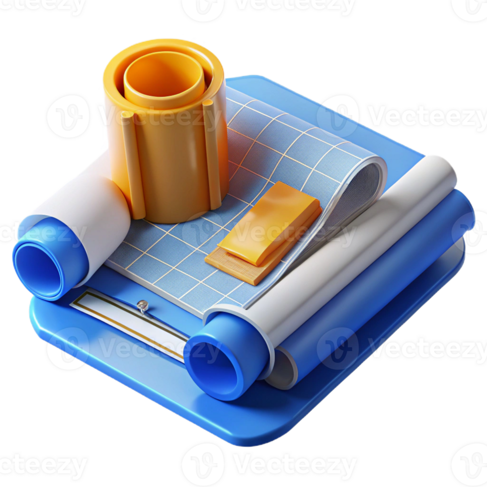 elegant artistic Blueprints, rolled up, architectural drawings authentic png