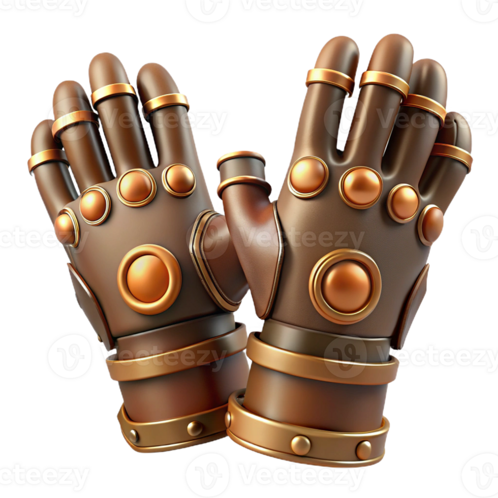 serene classic Steampunk gloves with articulated fingers and copper details authentic png