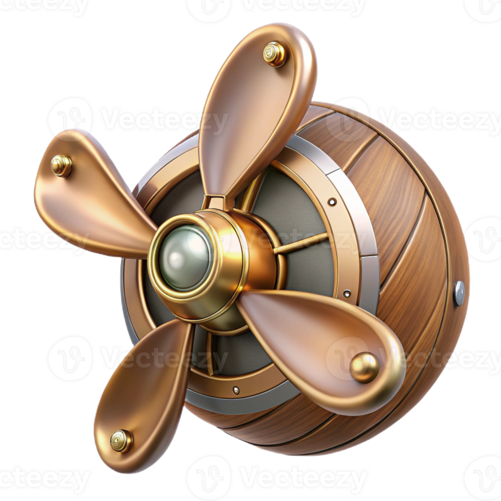 impressive rustic Steampunk airship propeller made of polished wood and copper high resolution png
