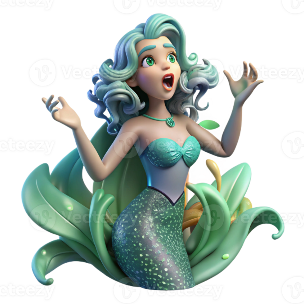 elegant contemporary A beautiful siren, with shimmering scales and flowing seaweed hair, singing an enchanting melody, surrounded by bioluminescent algae, in an art nouveau style high quality png