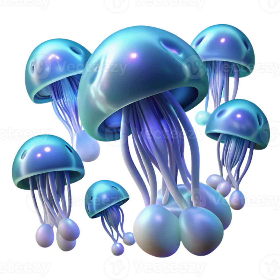 beautiful rustic A school of jellyfish floating gracefully in the deep ocean, bioluminescent light creating an ethereal glow, rendered in a surreal, abstract style premium png