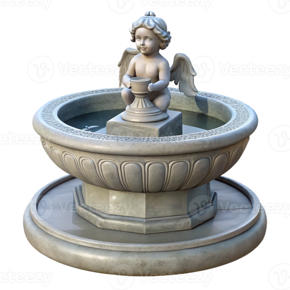 magnificent traditional Stone fountain, cherub statue, detailed png