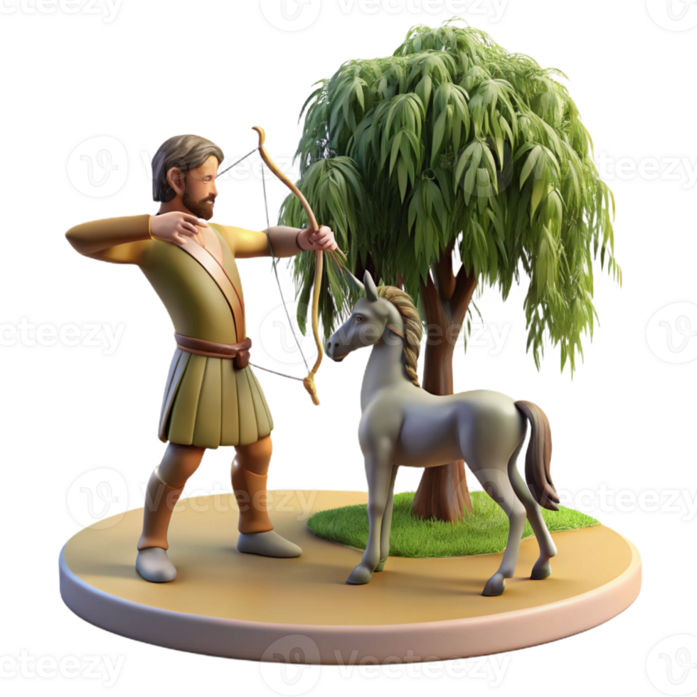 beautiful rustic A wise centaur teaching archery to a young human, under the shade of a willow tree, in a warm, classical style high quality png