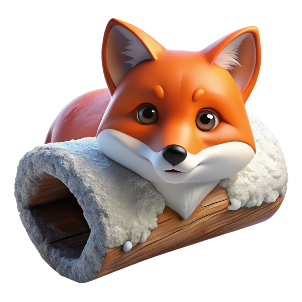 wonderful abstract A curious red fox peering out from behind a snow-covered log, illuminated by the soft light of a winter afternoon, in a photorealistic style authentic png