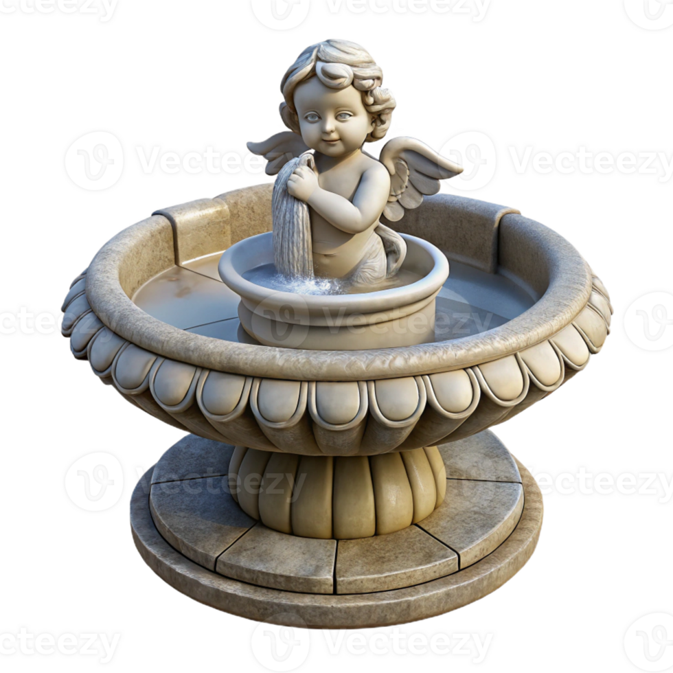 impressive contemporary Stone fountain, cherub statue, high resolution png