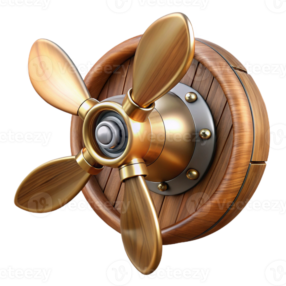dramatic minimalist Steampunk airship propeller made of polished wood and copper premium png