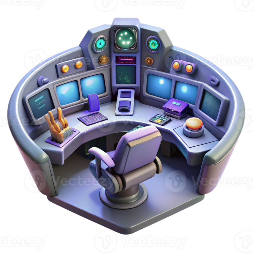 wonderful modern Spaceship cockpit with multiple screens premium png