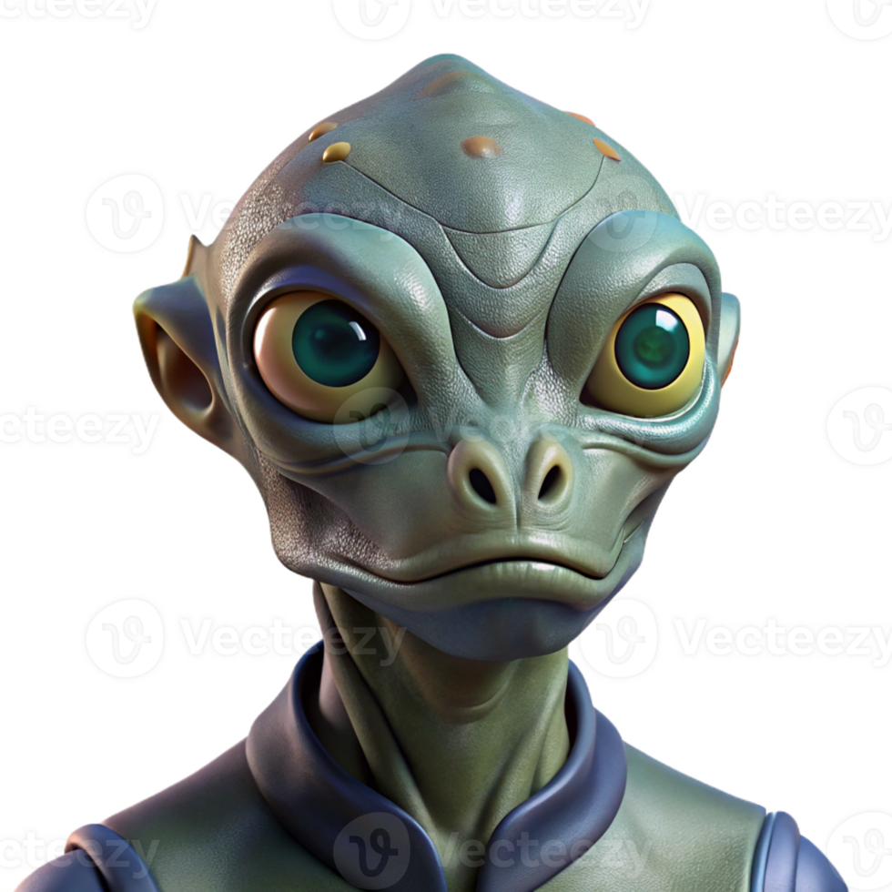 beautiful minimalist Alien creature portrait, three eyes, reptilian skin professional png