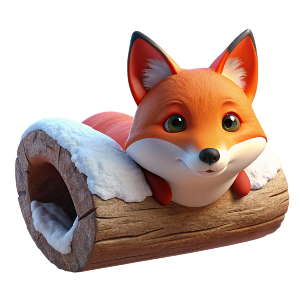 elegant minimalist A curious red fox peering out from behind a snow-covered log, illuminated by the soft light of a winter afternoon, in a photorealistic style exclusive png