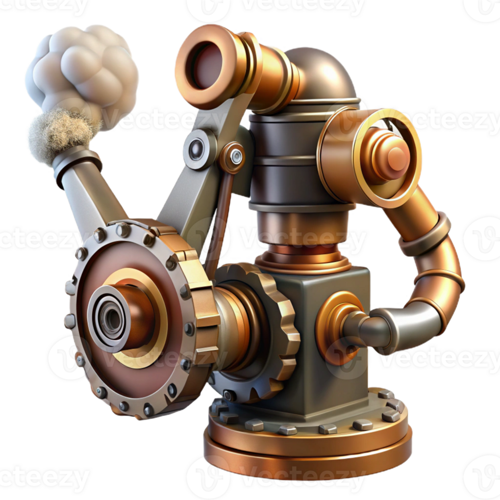 magnificent contemporary Steampunk robotic arm with exposed gears and steam vents high quality png