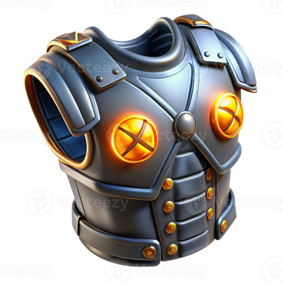 stunning artistic Sci-fi chest armor, glowing symbols, metallic plating premium png