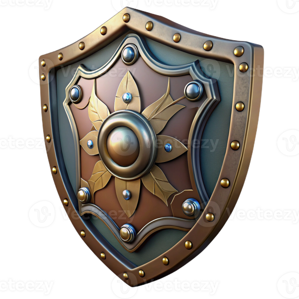 beautiful modern Steampunk shield with a metal surface and ornate decorations detailed png