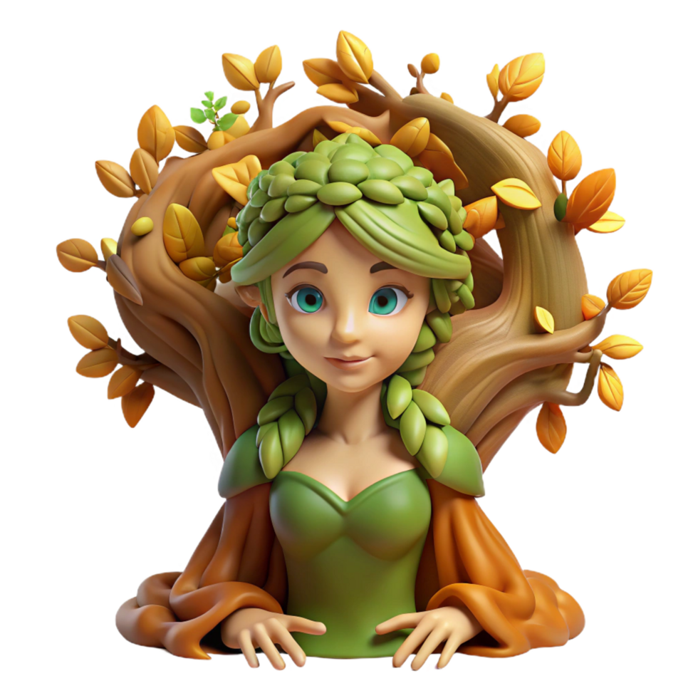 stunning rustic A beautiful dryad emerging from a ancient oak tree, adorned with leaves and vines, bathed in warm sunlight. Art Deco style exclusive png