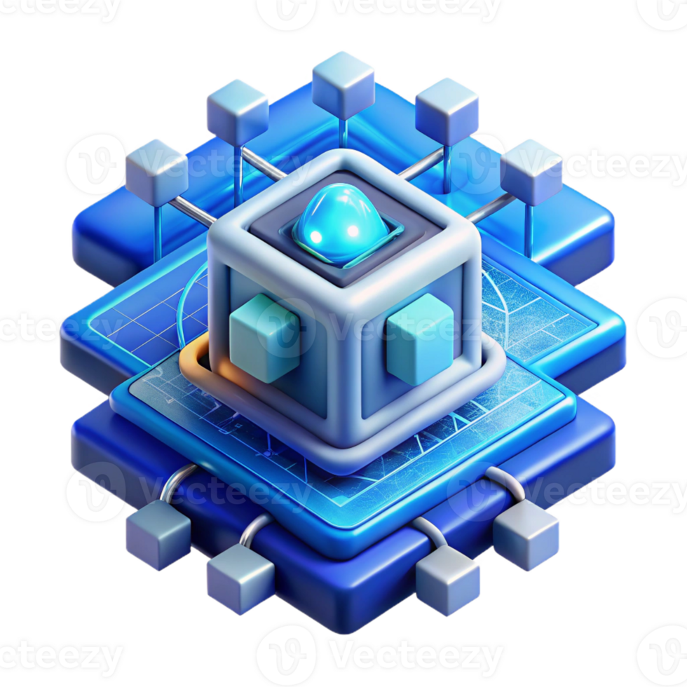 elegant modern A quantum computer processing complex data, cool blue lighting, abstract art style high quality png