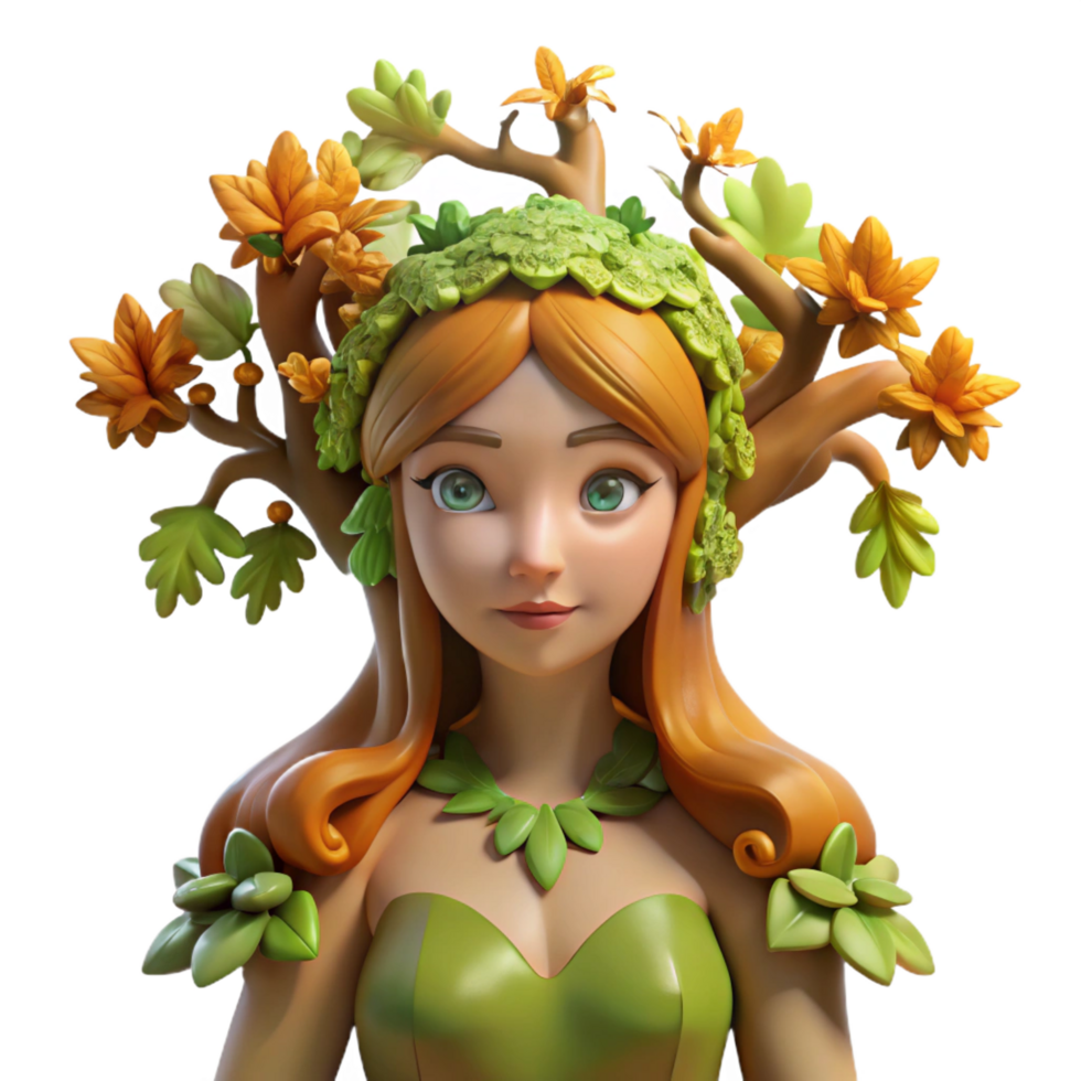 impressive vintage A beautiful dryad emerging from a ancient oak tree, adorned with leaves and vines, bathed in warm sunlight. Art Deco style genuine png