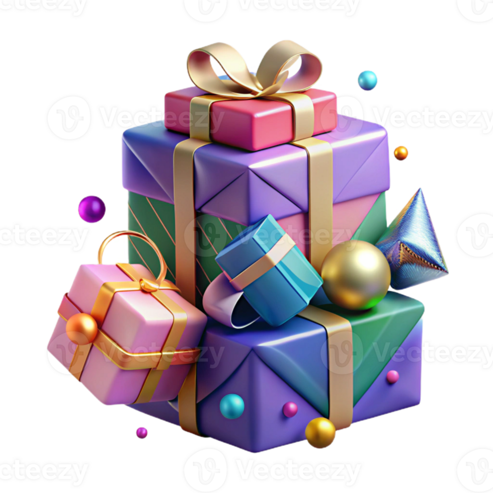 vibrant classic Gift Box Stack Cutout Wrapped in Colorful Paper png