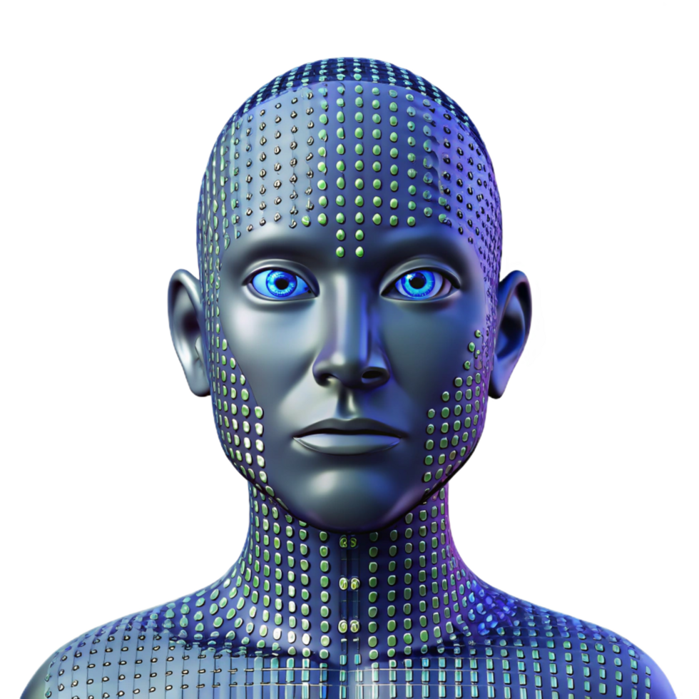 vibrant abstract A stream of binary code forming a human face, digital glitch art style, high contrast lighting original png