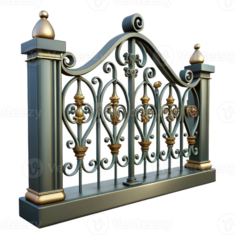 impressive creative Victorian wrought iron fence section, ornate, authentic png