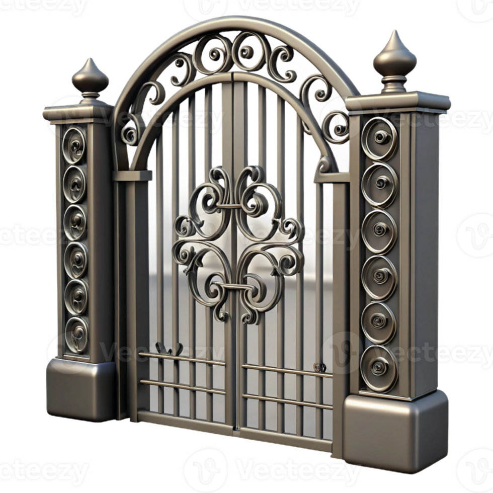 serene abstract Wrought iron gate, ornate design, high resolution png