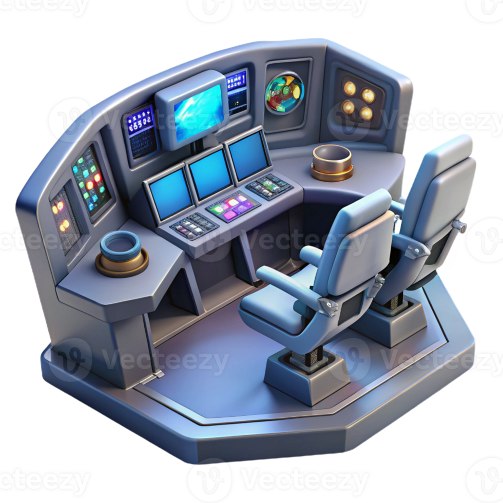 magnificent minimalist Spaceship cockpit with multiple screens 4K png
