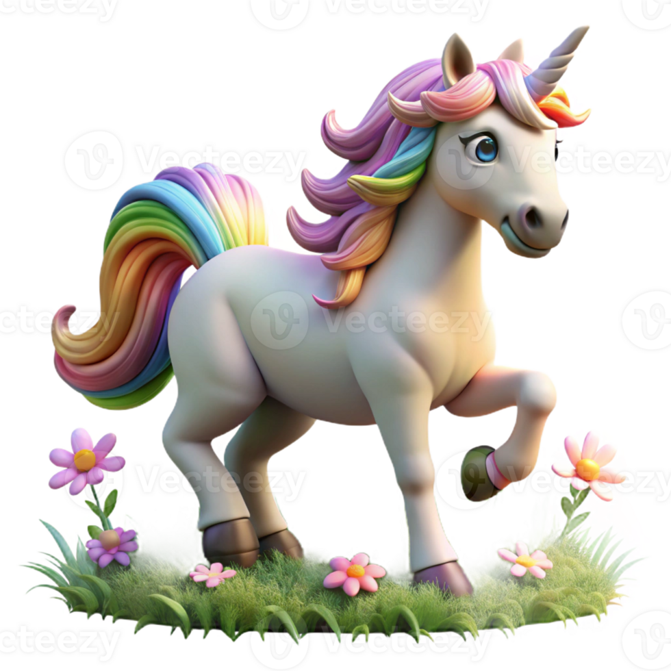 serene contemporary A majestic unicorn with a rainbow mane and tail, galloping across a field of wildflowers, bathed in the warm glow of a setting sun. Dreamlike, ethereal style detailed png