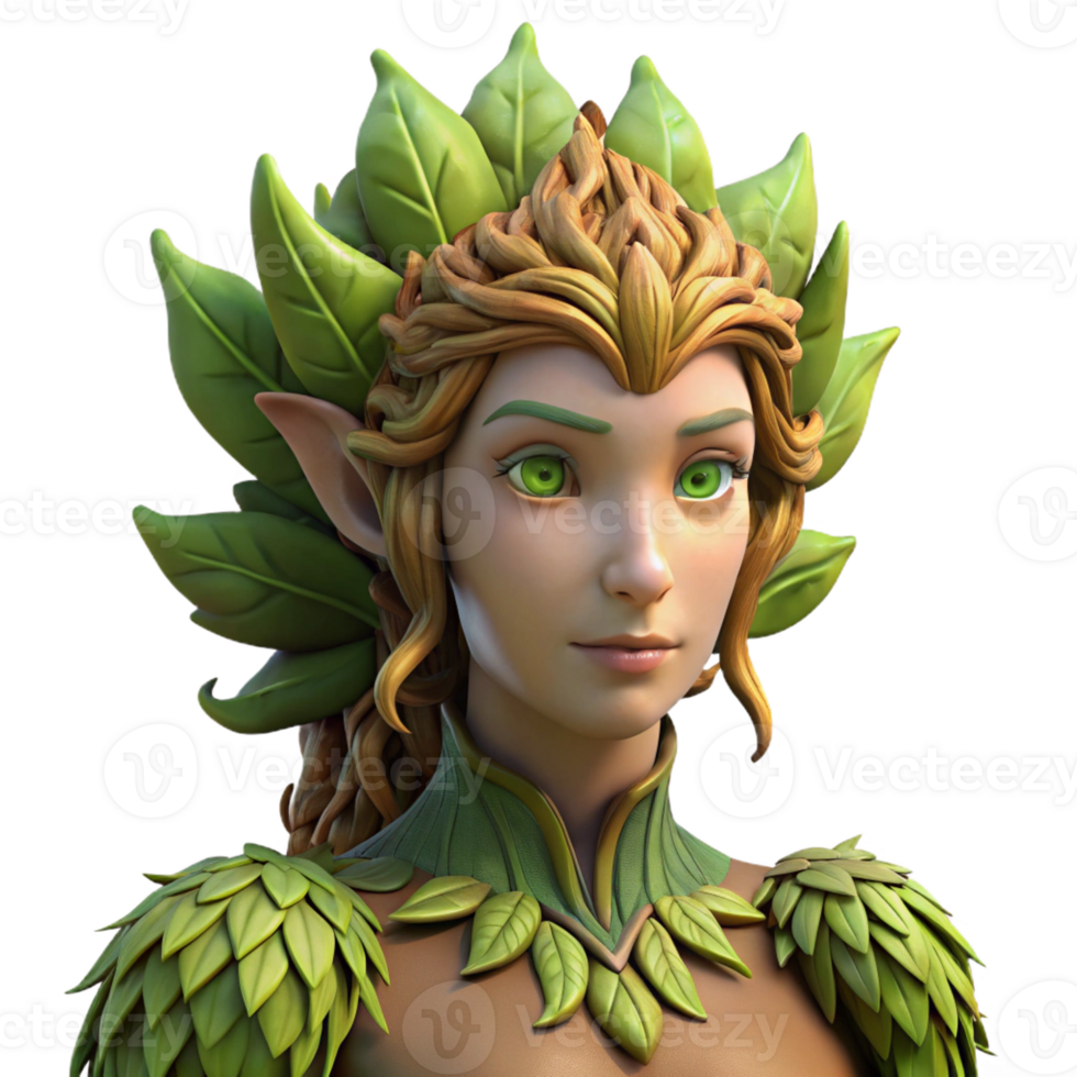 beautiful modern A beautiful dryad with skin made of bark and hair of leaves, emerging from a giant oak tree, illuminated by dappled sunlight. Nature-inspired, realistic rendering original png