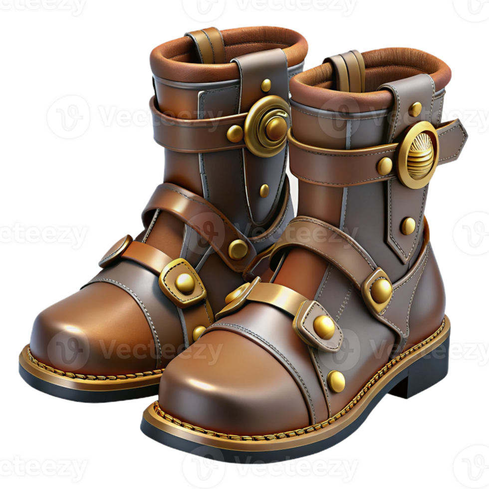 magnificent minimalist Steampunk boots with intricate buckles and metal plating authentic png
