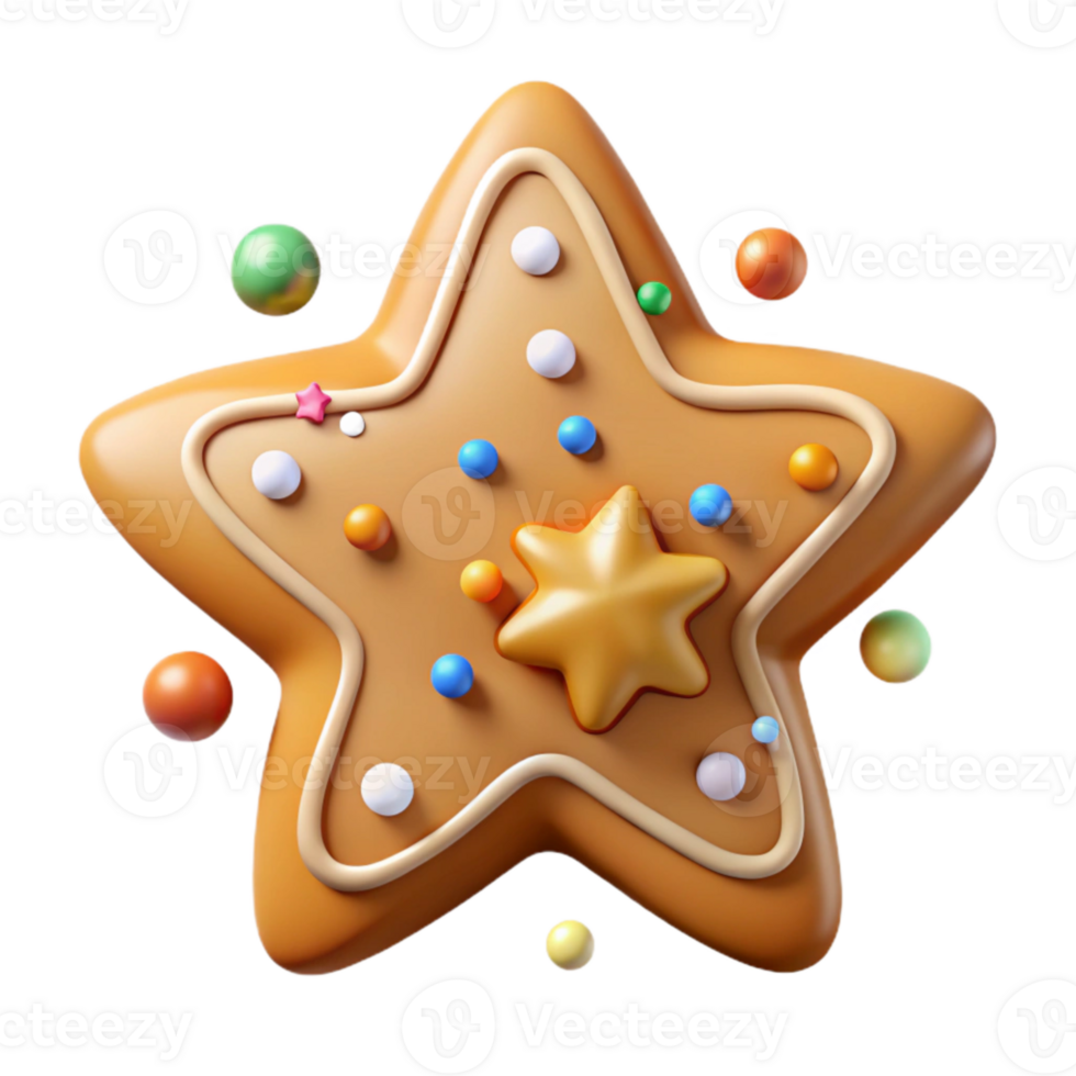dramatic classic Gingerbread Cookie Star Shape Icing Cutout Christmas professional png