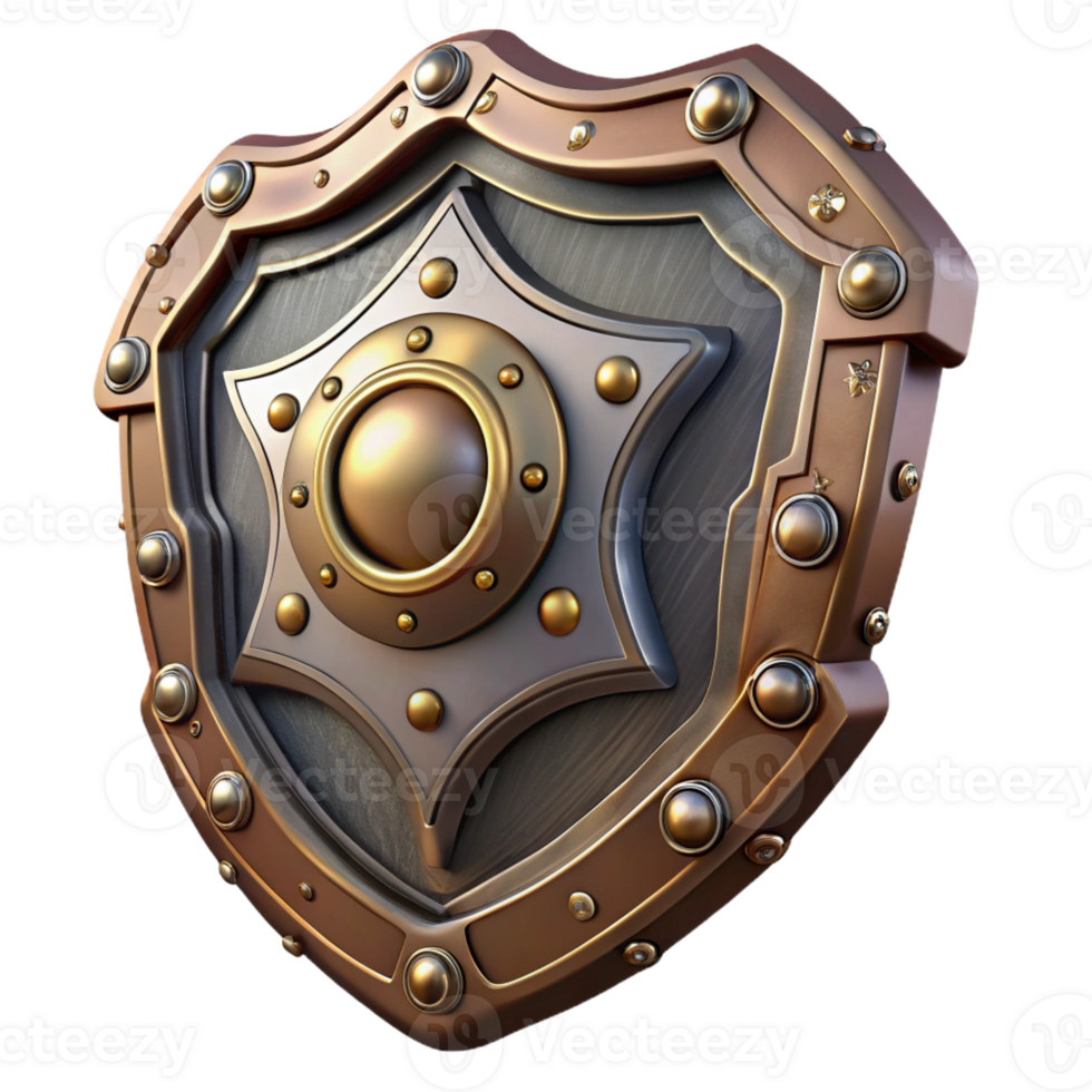 impressive minimalist Steampunk shield with a metal surface and ornate decorations high quality png