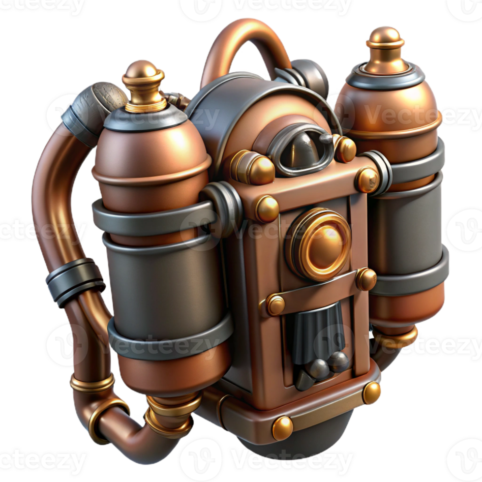 elegant rustic Steampunk jetpack with copper pipes and steam vents high quality png