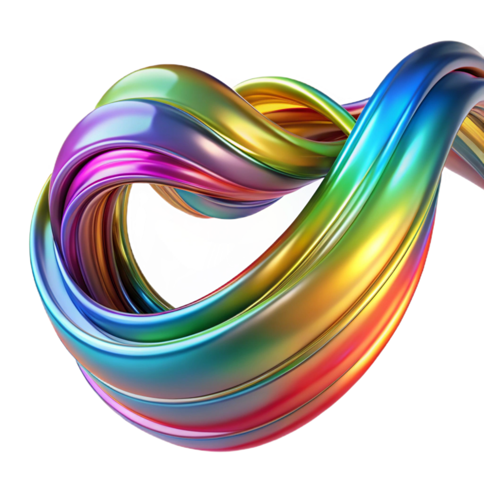 vibrant creative Flowing ribbons of liquid metal, reflecting a vibrant, rainbow spectrum, in a surreal, fluid art style high resolution png