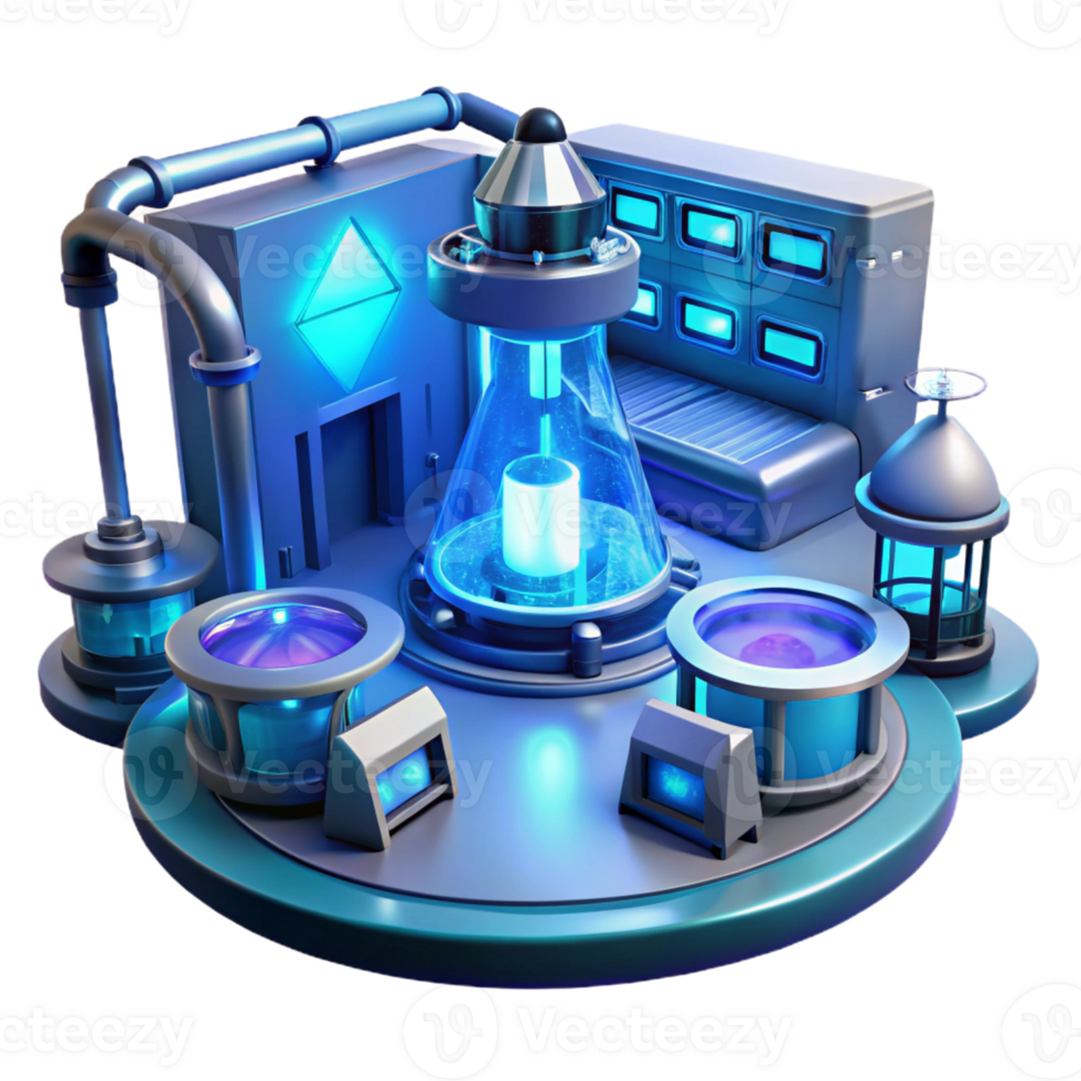 impressive contemporary A futuristic laboratory filled with advanced technology, cool blue lighting, science fiction style premium png