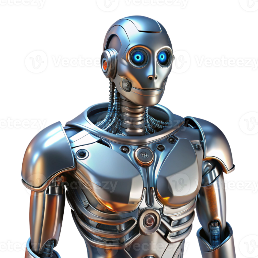vibrant classic Robot torso, exposed wiring, metallic plating premium png