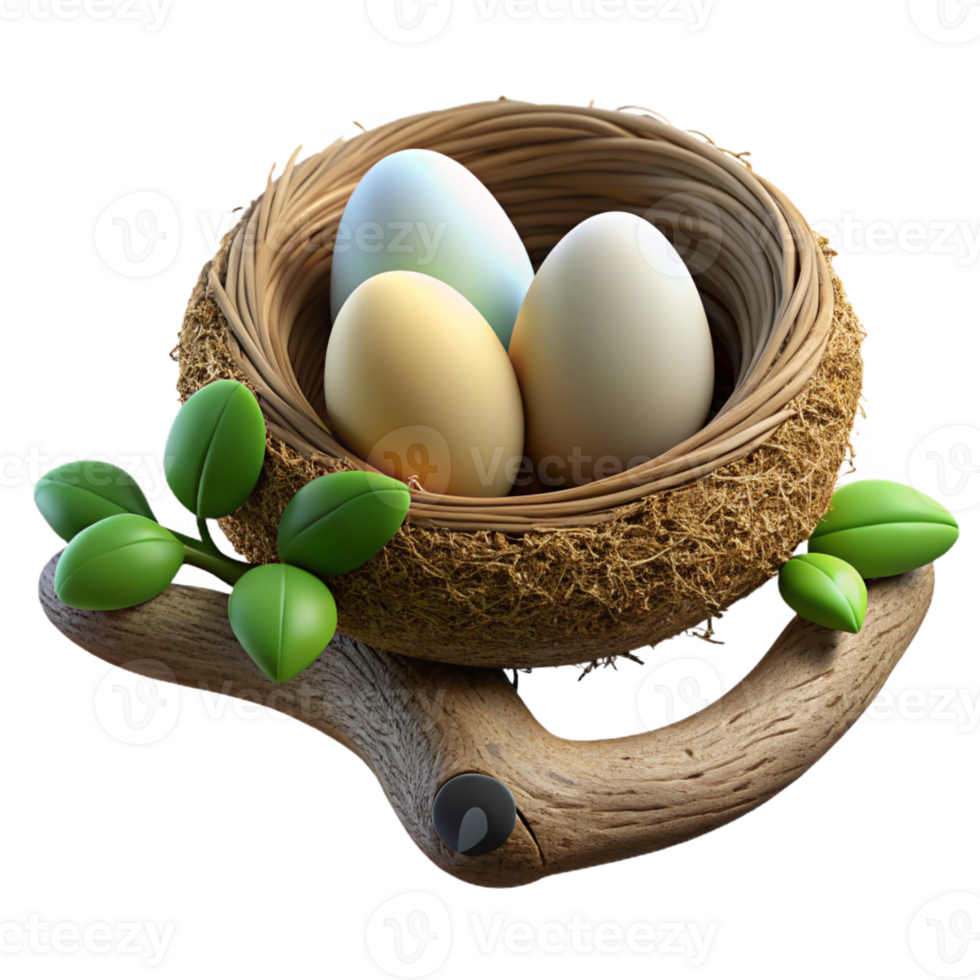 extraordinary artistic A bird's nest with eggs, nestled in a tree branch, soft diffused light, nature photography style professional png
