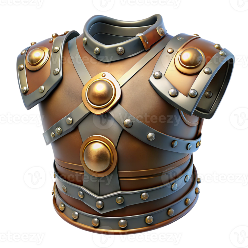 stunning modern Steampunk armor with metal plates and leather straps 4K png