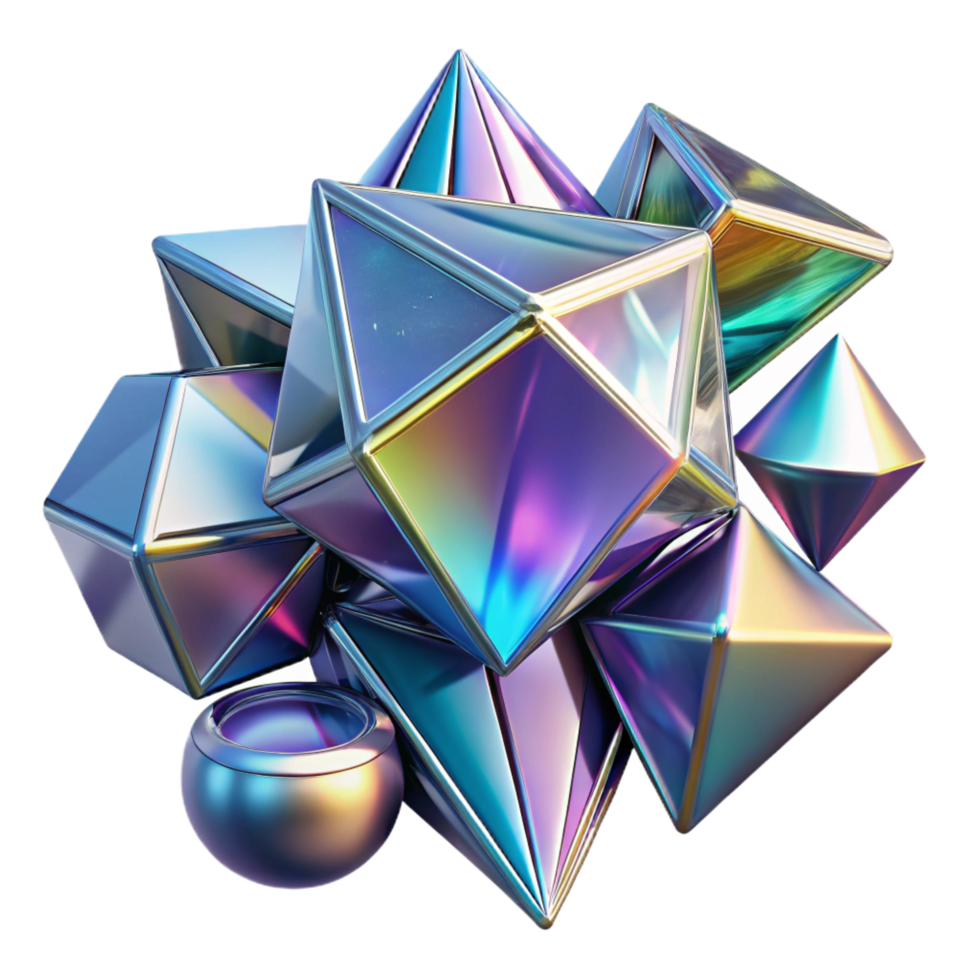 wonderful artistic A dynamic composition of fragmented, geometric shapes, with holographic textures and reflections, in a futuristic, abstract style premium png