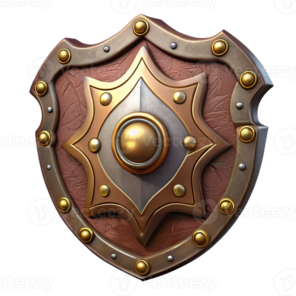 dramatic classic Steampunk shield with a metal surface and ornate decorations high resolution png