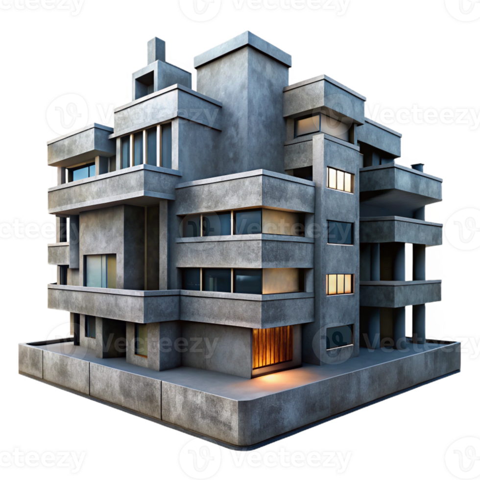 wonderful traditional Brutalist concrete apartment complex, harsh shadows, overcast lighting, dystopian style 4K png