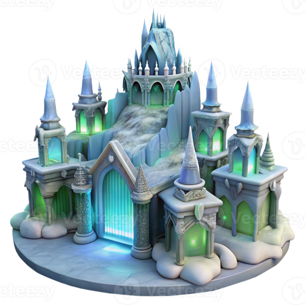 dramatic rustic Ice palace with intricate carvings, aurora borealis lighting, fantasy art style professional png